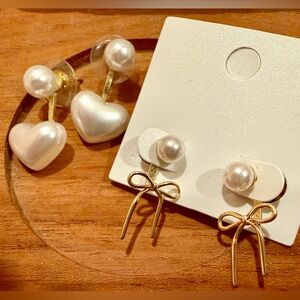 Pretty Pearl, Bow, and Heart Earrings - 2 pairs!